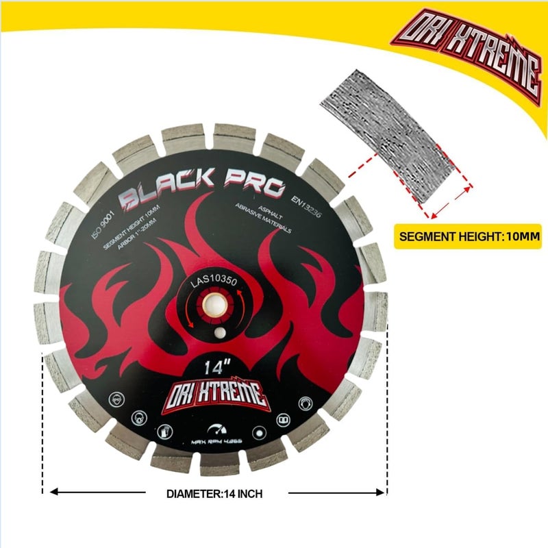 ORIXTREME 14Inch Asphalt Laser Welded Diamond Blade, Wet/Dry Cutting Asphalt Green Concrete Diamond Saw Blade, Segmented Rim with Wedge Segments,1''-20mm Arbor - Image 2